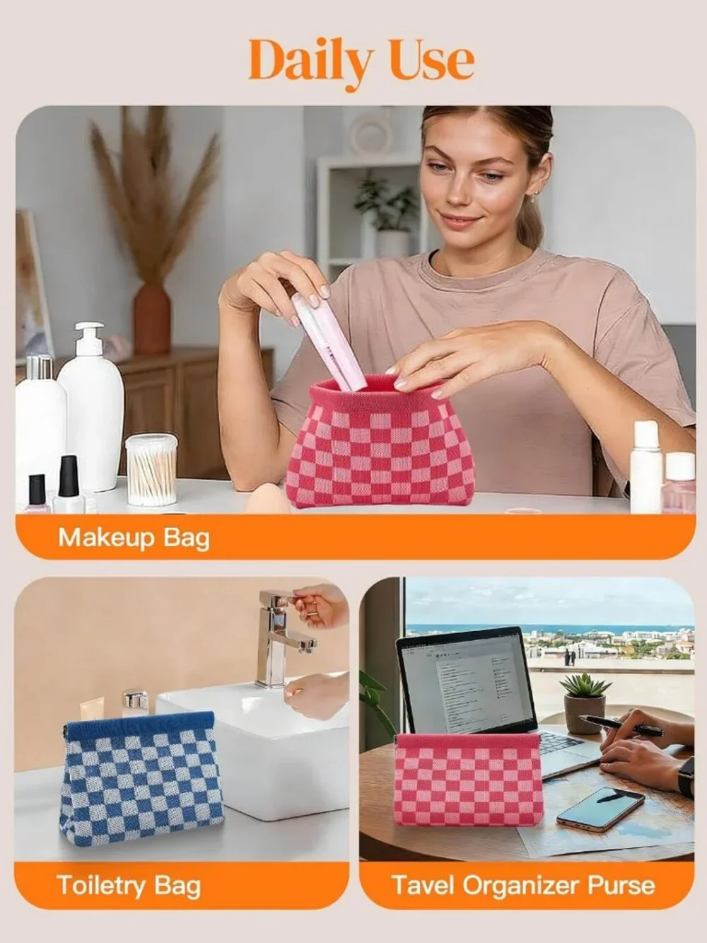 Cute Mini Makeup Bag for Purse, Travel Cosmetic Pouch & Toiletry Organizer